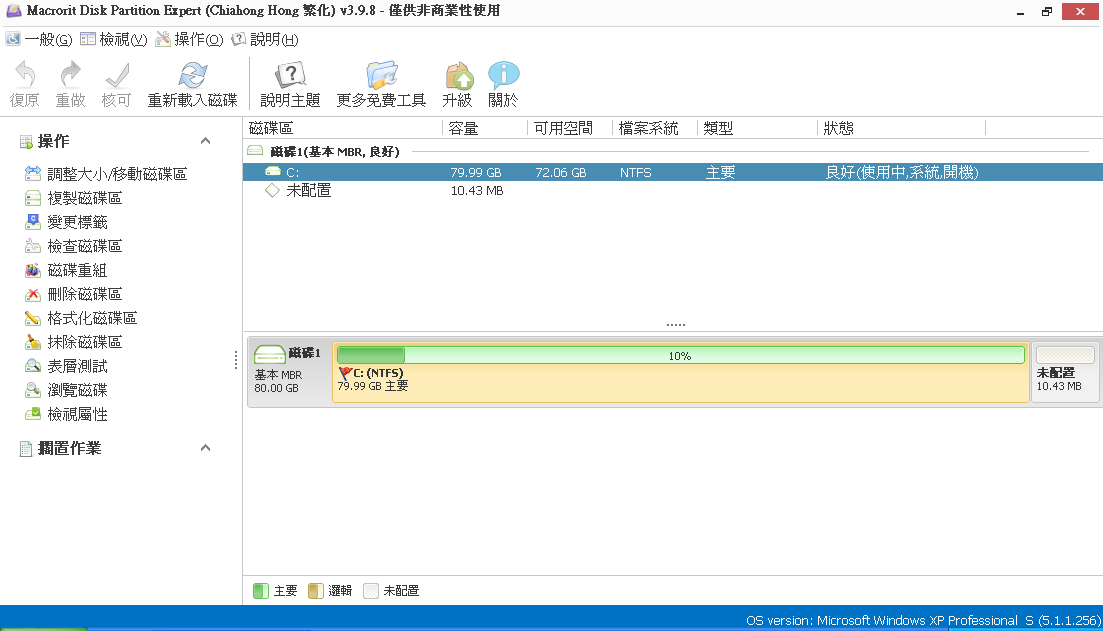 Macrorit Partition Expert Free 3.9.8 繁體中文免安裝，重新調整磁碟分割區太小工具