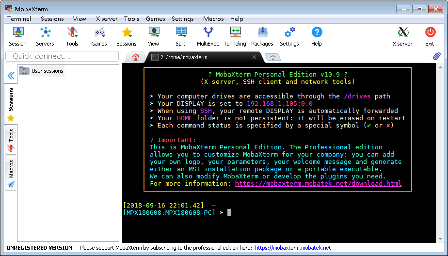 MobaXterm 12.3 免安裝版，支援X11 Server的Telnet軟體