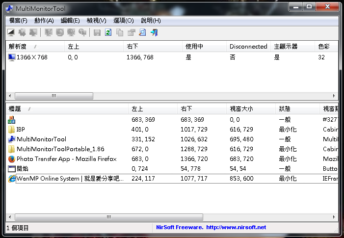 MultiMonitorTool 1.86 繁體中文免安裝，電腦多螢幕管理軟體