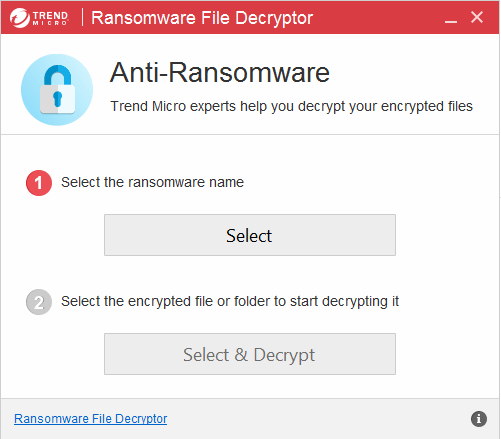 Trend Micro Ransomware File Decryptor 1.0.1668 免安裝版，趨勢科技勒索軟體檔案解密工具，解密被WannaCry、CryptXXX、TeslaCrypt、SNSLocker加密的檔案