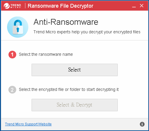 Trend Micro Ransomware File Decryptor 1.0.1569，趨勢科技勒索軟體檔案解密工具，解密CryptXXX、TeslaCrypt、SNSLocker、AutoLocky的檔案